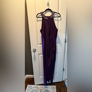 Size 16 SL New York Elegant Purple Halter Dress with Embellished Neckline